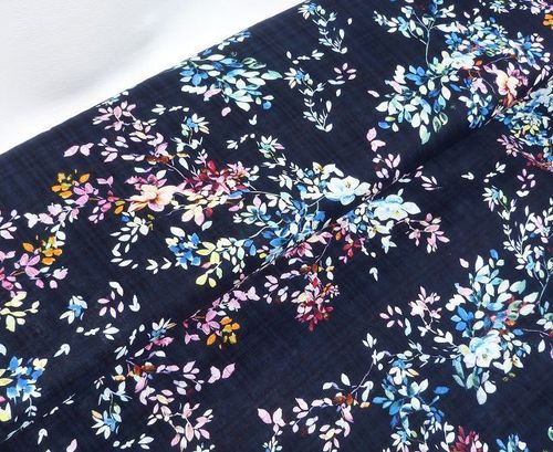 Baumwolle - Viskose Blumen dunkelblau